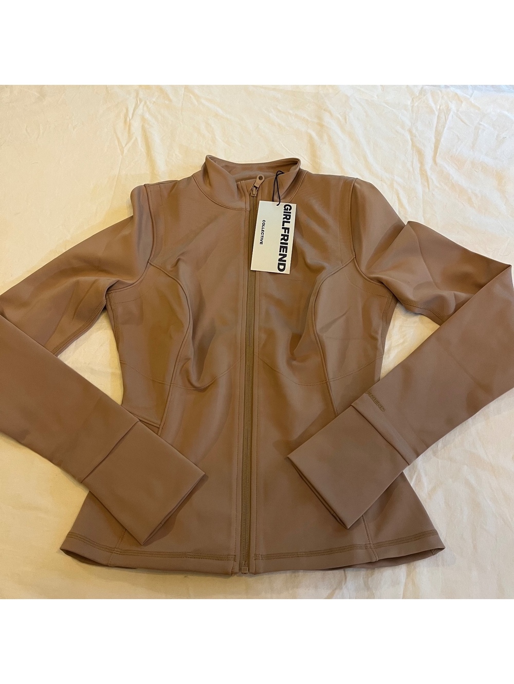 NEW Girlfriend Collective Women's Parker Seamed Jacket Woodsmoke Tan Active S